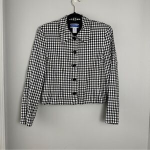 Pendleton Women’s Blazer Size 6 Black White Cropped Silk Blend Made in USA